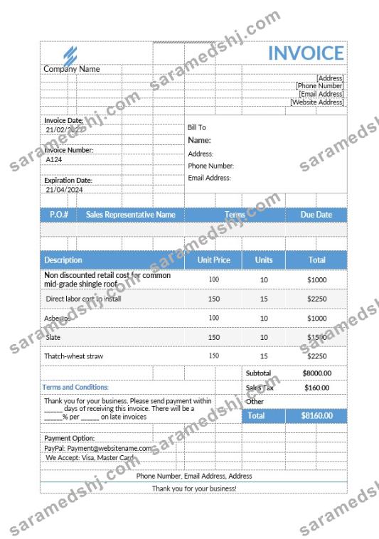 Roofing Estimate Invoice Template